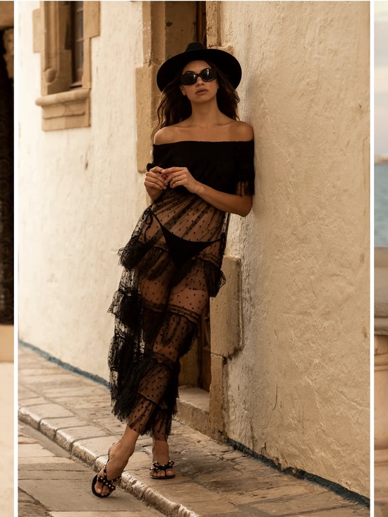 Vintage Dresses & Skirts - Vintage Black Tulle Tiered Midi Dress